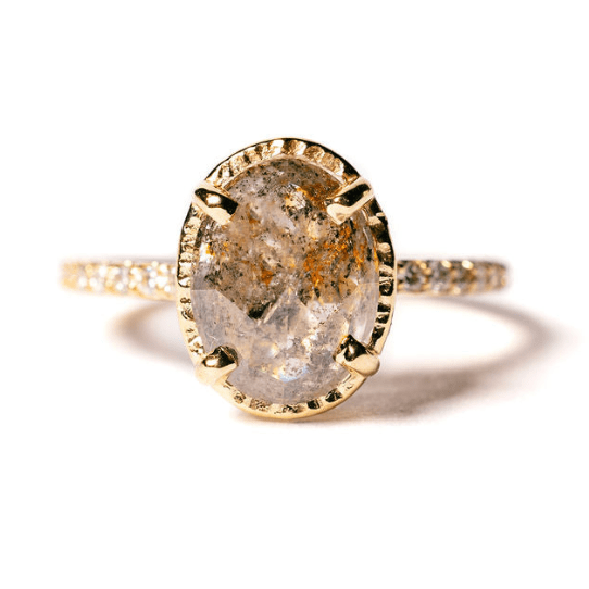 Destiny 3.17ct Salt and Pepper Oval Diamond Engagement Ring with Pave Diamond Band - MTD