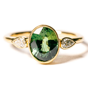 Green Hills | 2.5ct Oval Green Sapphire & Diamond Engagement Ring - MTD