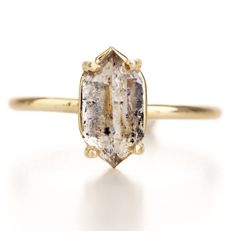 Shaela Elongated Hexagon Salt & Pepper Diamond Engagement Ring - MTD