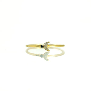 Luna Arktos Ring with salt & pepper diamond crescent moon and black diamond