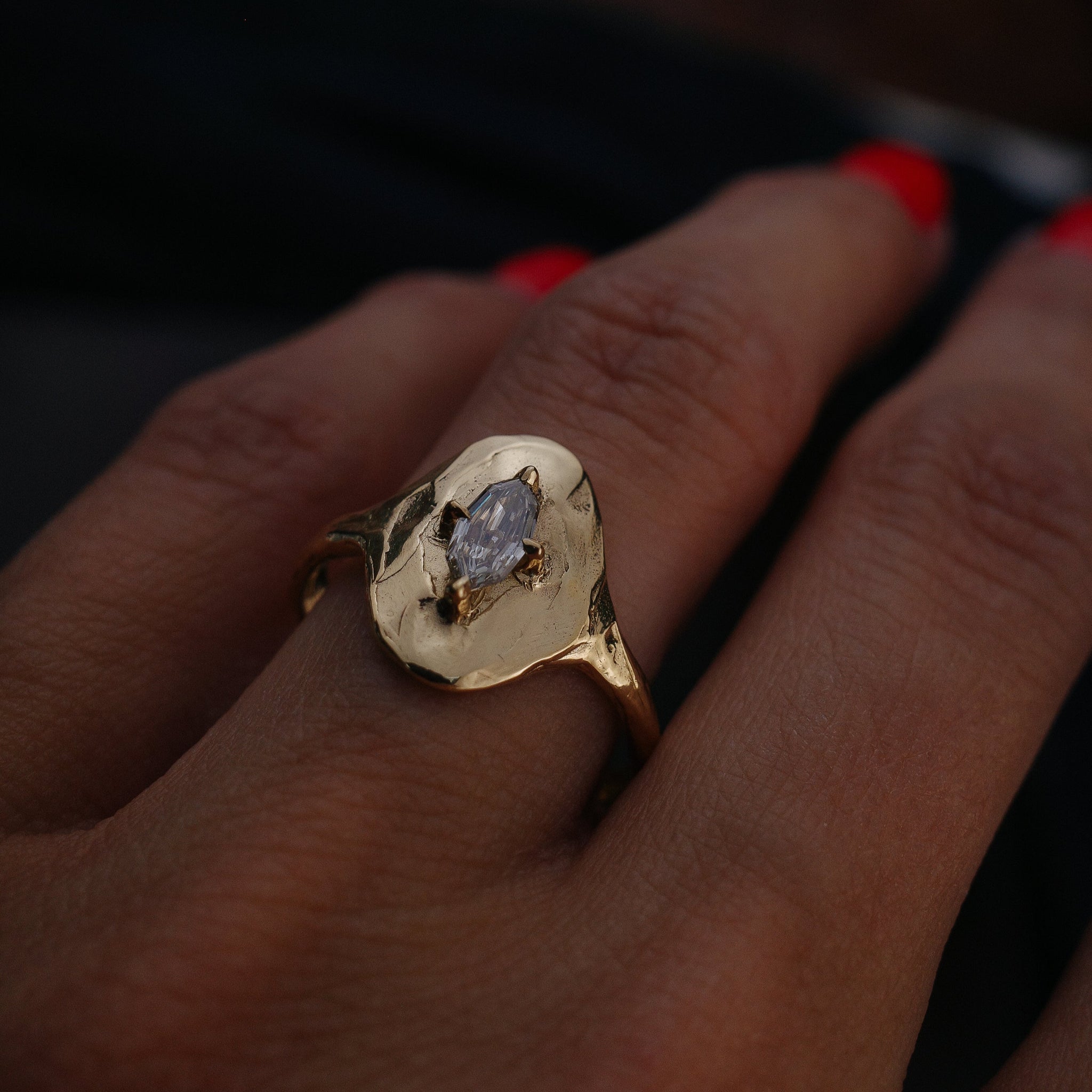 0.27ct Geo Marquise Step Cut <br> <b>We Are Arrow</b> | Champagne Diamond Shield Ring