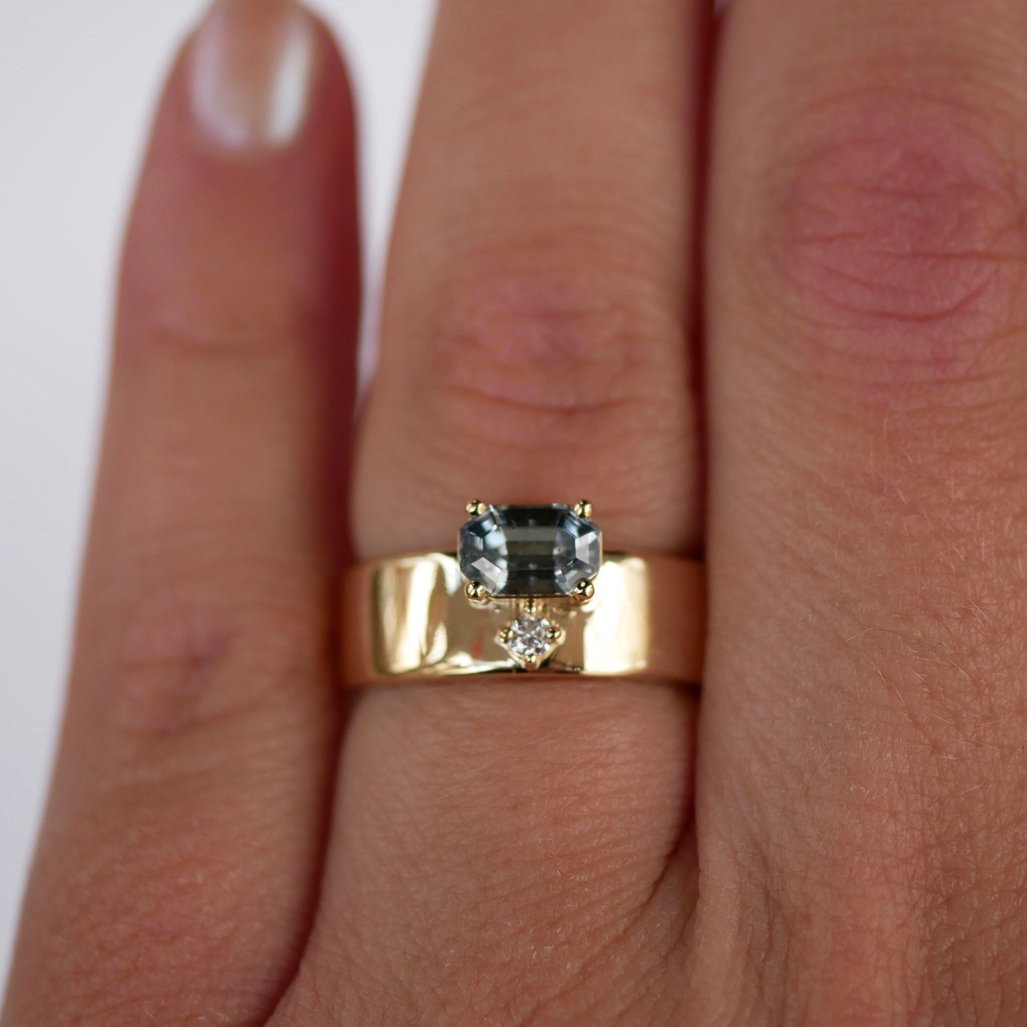 1.04ct Cut Corner Rectangle Step Cut Sapphire <br><b> Emily Warden Designs </b>| Teal Sapphire Cigar Band