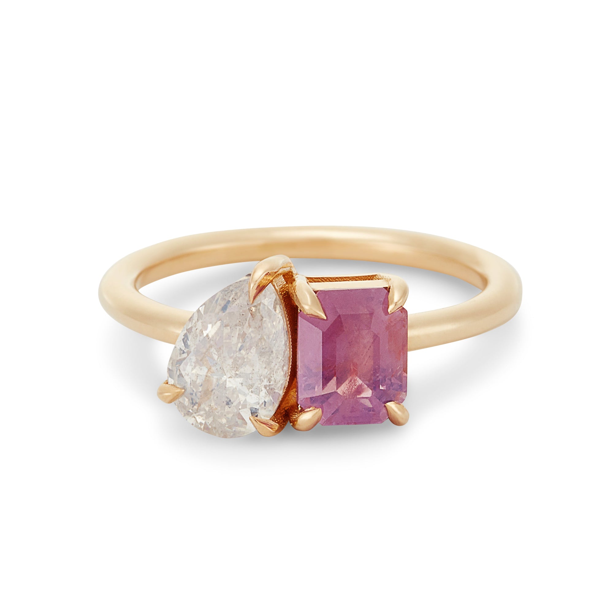 2.33cttw Fancy White Pear Brilliant Diamond and Cut Corner Rectangle Step Cut Sapphire <br> <b>Brockton Gems</b> | Modern Moi Et Toi Ring
