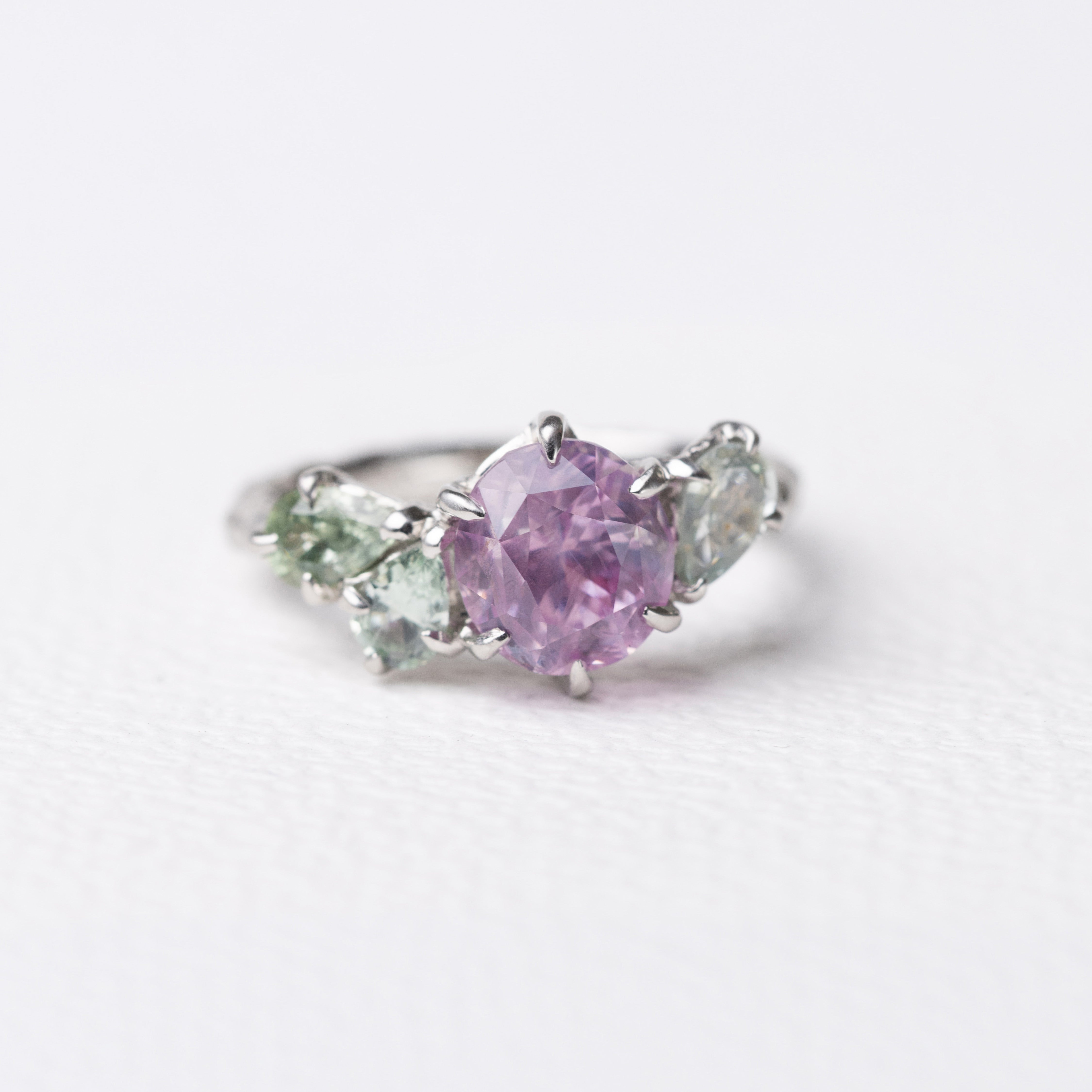 3.56ct Round Brilliant Sapphire <br><b> Ileava Jewelry</b> | Sakura in the Breeze Ring