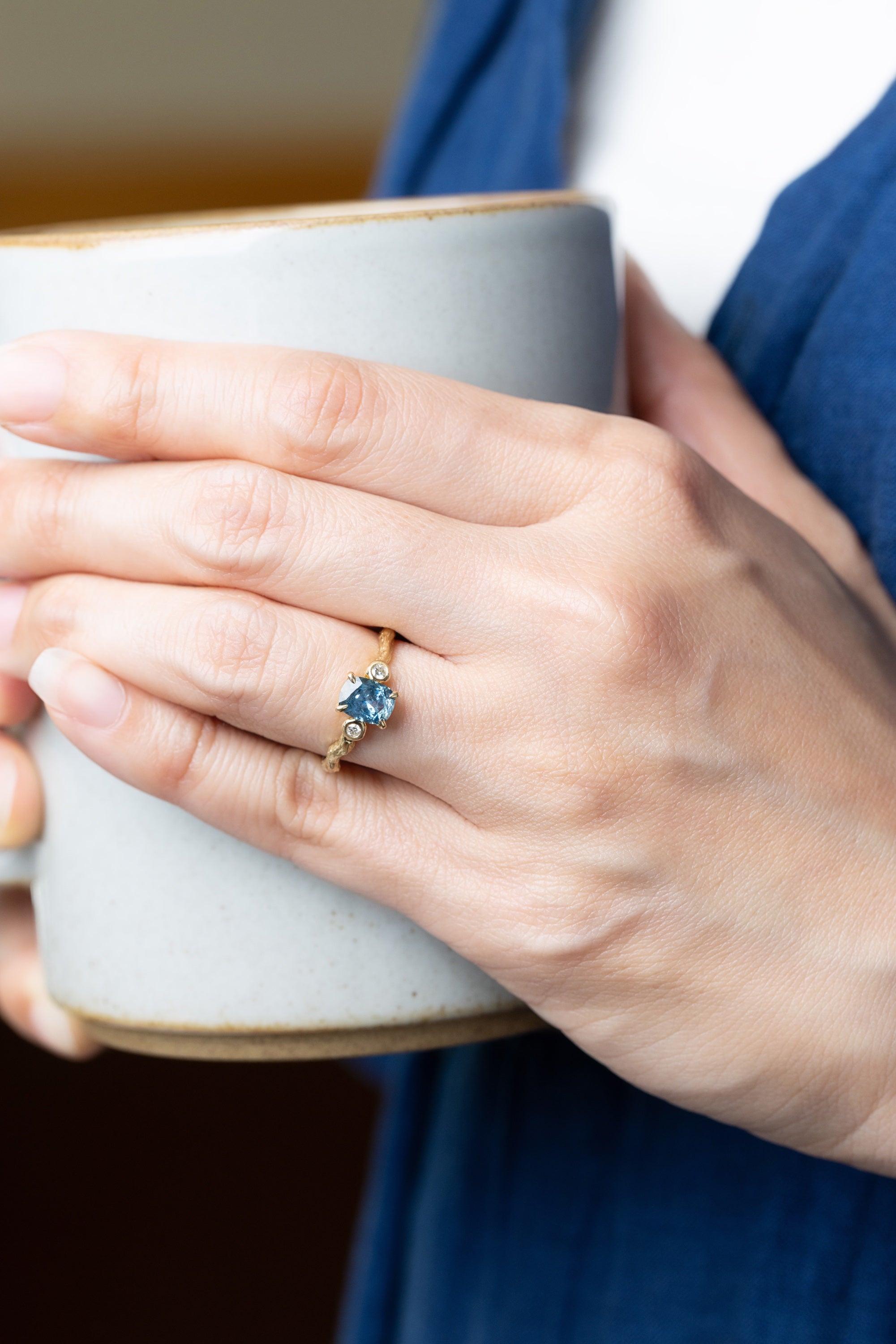 0.91ct Cushion Brilliant Sapphire </b><b> Ileava Jewelry </b> | Branch Ring