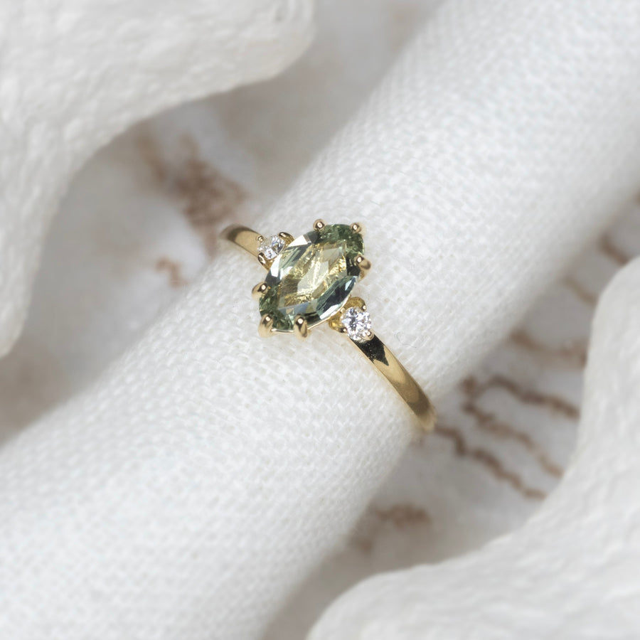 0.93ct Green Rose Cut Stella Triad Ring - Lelya - bespoke engagement and wedding rings made in Scotland, UK