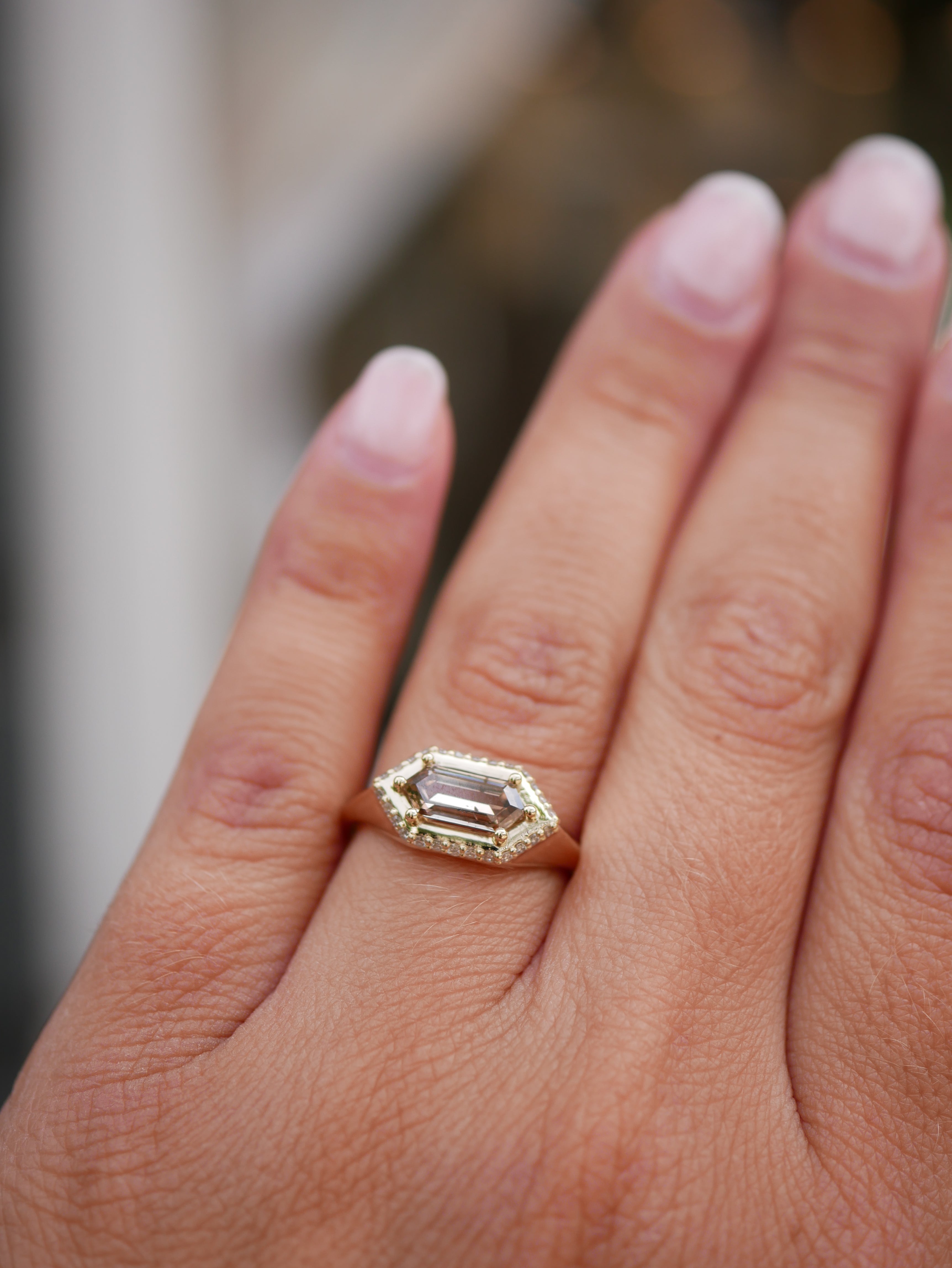 1.05ct Hexagon Step Cut<br><b> Emily Warden Designs </b>| Hexagon Hidden Halo Signet