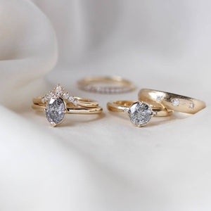 Oval Salt and Pepper Diamond Ring stacks group shot 