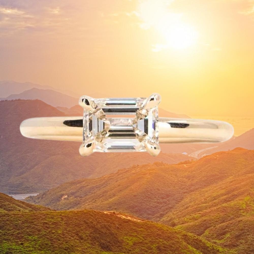 1.05ct Cut Corner Rectangle Step Cut <br><b>Anueva Jewelry</b> East-West 4 Prong Solitaire Ring