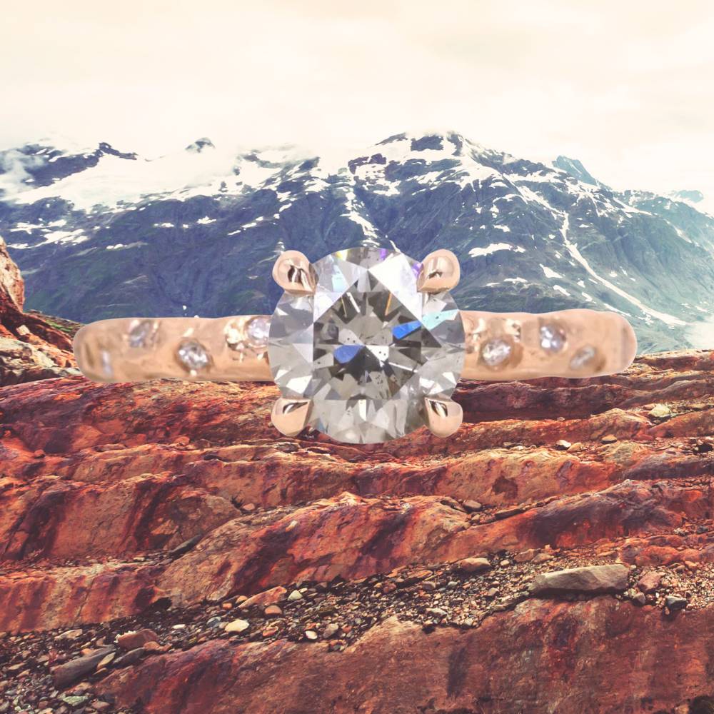 1.31ct Fancy Grey Round Brilliant <br><b> Anueva Jewelry </b>| Evergreen 4-Prong and Scattered Diamond Solitaire