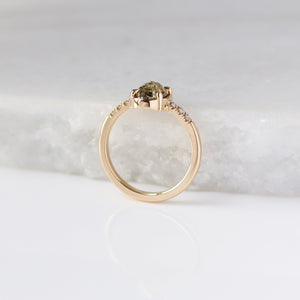  Oval Champagne Salt & Pepper Diamond Ring profile view with marble