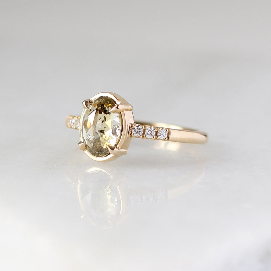  Oval Champagne Salt & Pepper Diamond Ring front view