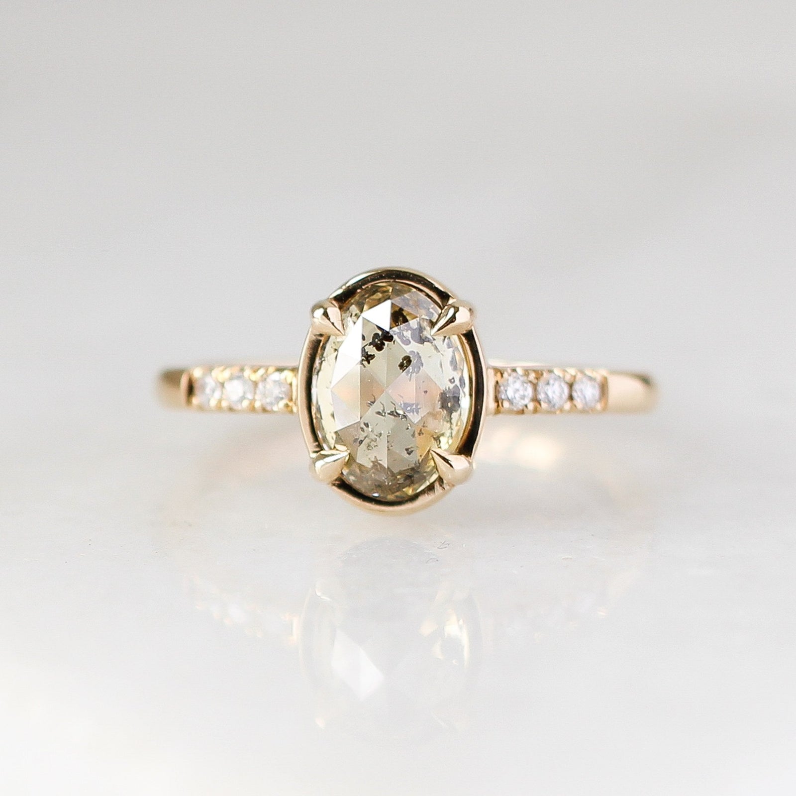  Oval Champagne Salt & Pepper Diamond Ring front view