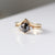 Hexagon Cut Black Diamond Ring with wave gold band front view