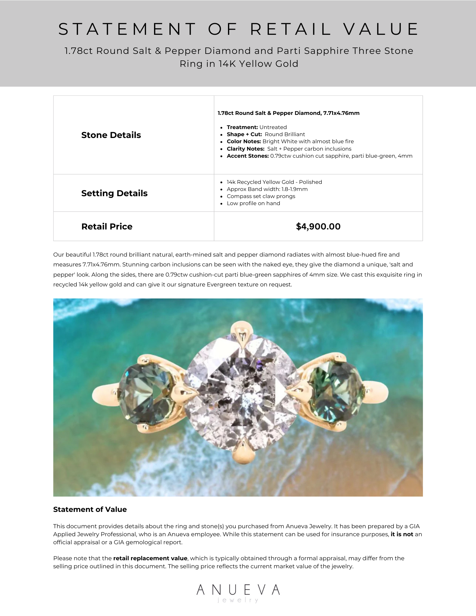 1.78ct Round Brilliant <br><b> Anueva Jewelry </b>| Three Stone Ring