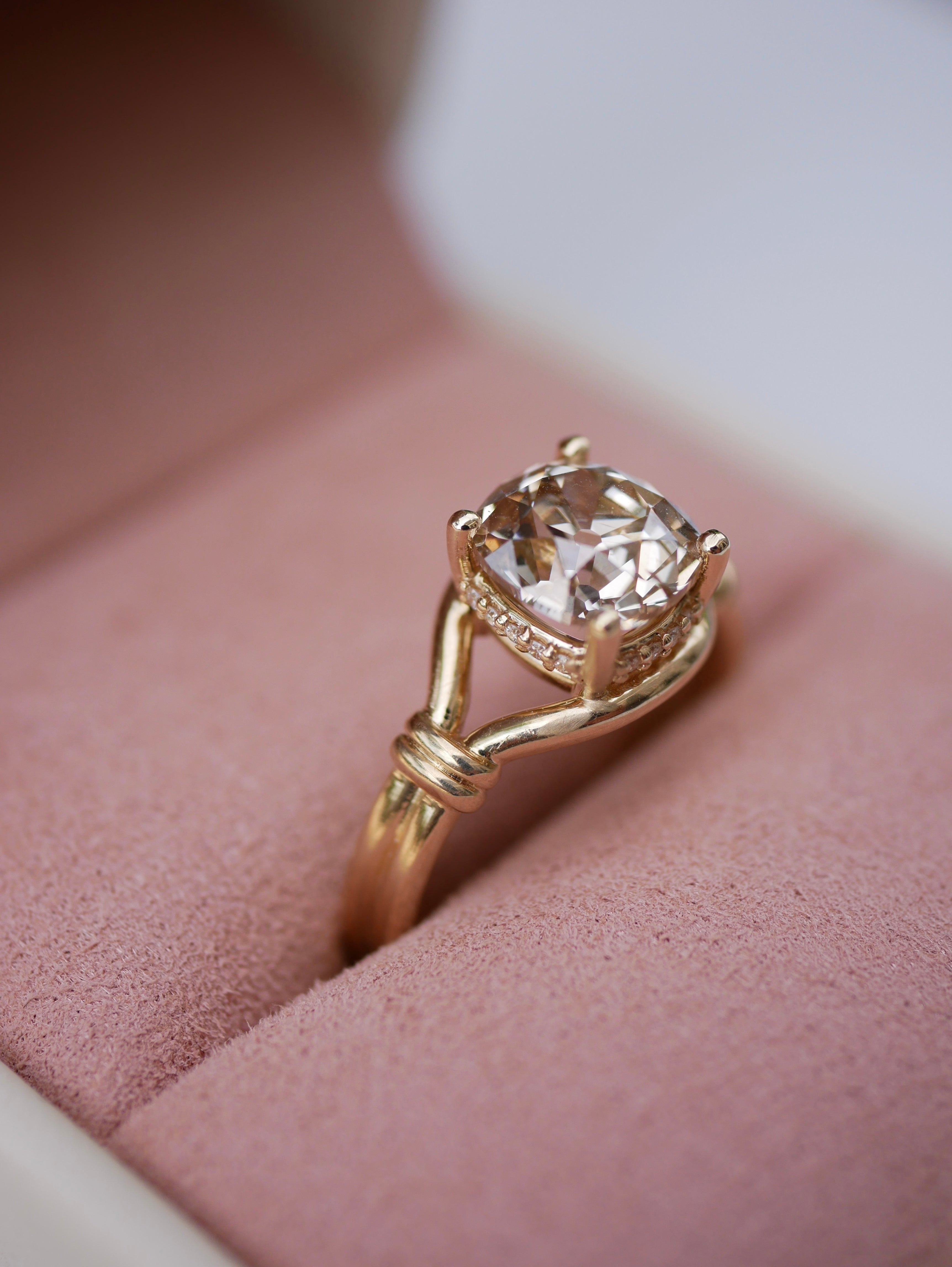 2.01ct Modern Antique Old Mine Cut<br><b> Emily Warden Designs</b> | Lover's Knot Ring