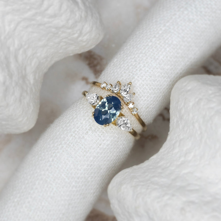 1.21ct Blue Aurora Triad Ring - Lelya - bespoke engagement and wedding rings made in Scotland, UK