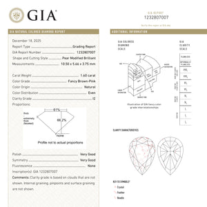 1.60ct 10.50x5.66x3.75mm GIA Fancy Brown-Pink Pear Brilliant 27233-03