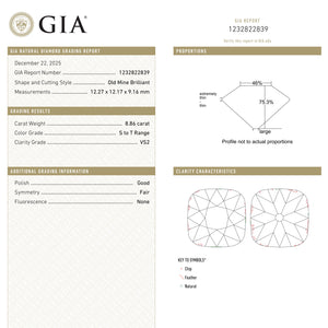 8.86ct 12.26x12.17x9.14mm GIA VS2 S-T Antique Old Mine Cut 27425-01