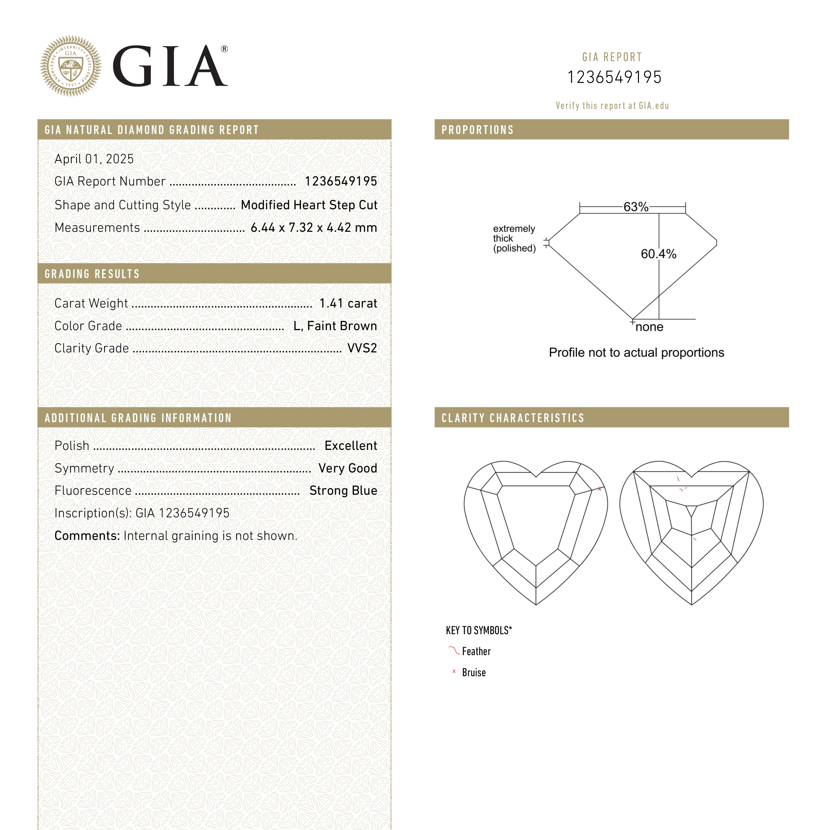 1.41ct 6.44x7.32x4.42mm GIA VVS2 L Geo Heart Step Cut 26314-02