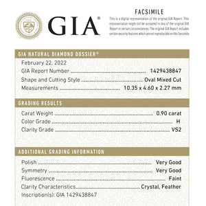 0.90ct 10.35x4.60x2.27mm GIA VS2 H Moval Step Cut 23662-01