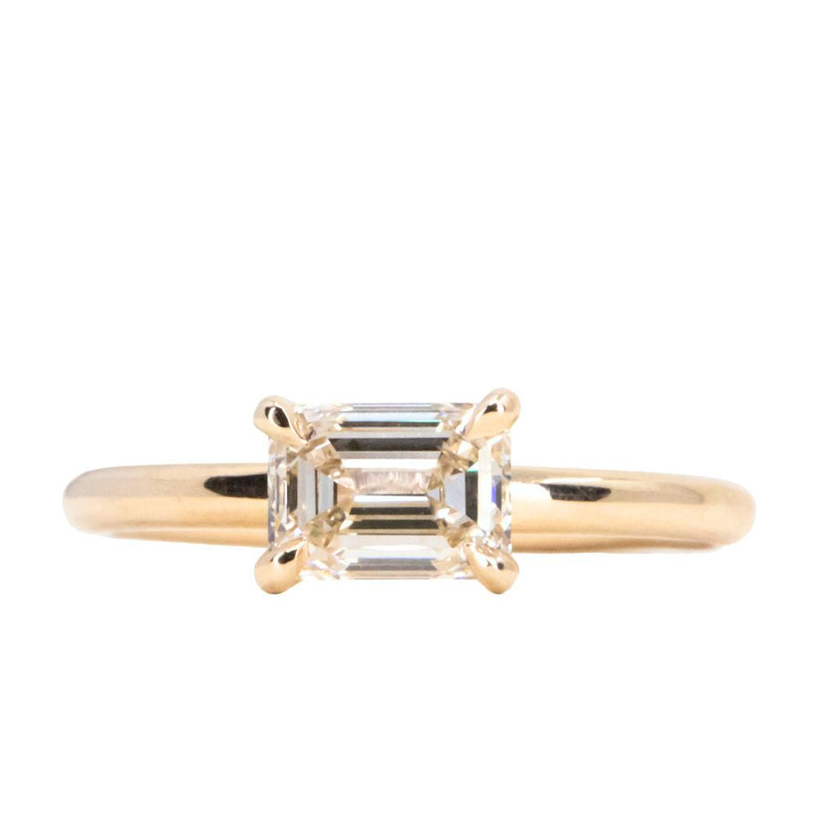 1.05ct Cut Corner Rectangle Step Cut <br><b>Anueva Jewelry</b> East-West 4 Prong Solitaire Ring