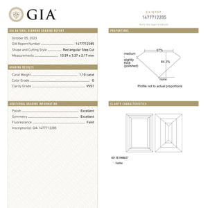 1.10ct 13.59x3.37x2.17mm GIA VVS1 G Baguette Step Cut 24304-01