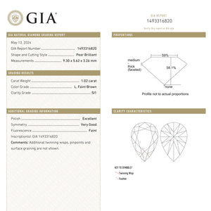 1.02ct 9.30x5.62x3.26mm GIA SI1 L Pear Brilliant 🇨🇦 25108-01