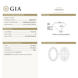 1.56ct 11.42x4.90x3.34mm GIA IF N Geo Oval Step Cut 26088-01
