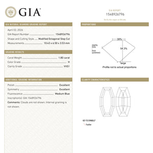 1.80ct 10.43x6.50x3.53mm GIA VVS1 H Cut Corner Rectangle Step Cut 28011-01