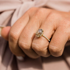 Destiny 3.17ct Salt and Pepper Oval Diamond Engagement Ring with Pave Diamond Band - MTD