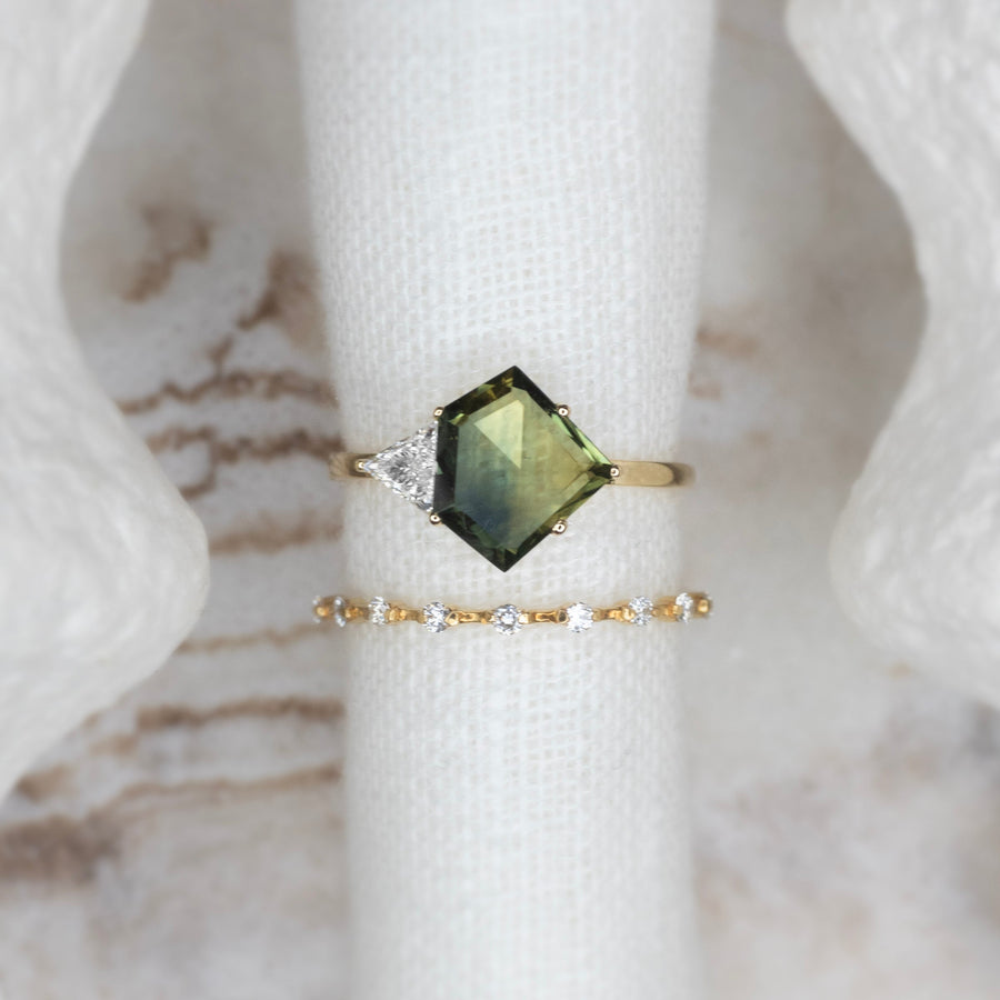 1.67ct Shield Sapphire Forest Star Ring - Lelya - bespoke engagement and wedding rings made in Scotland, UK