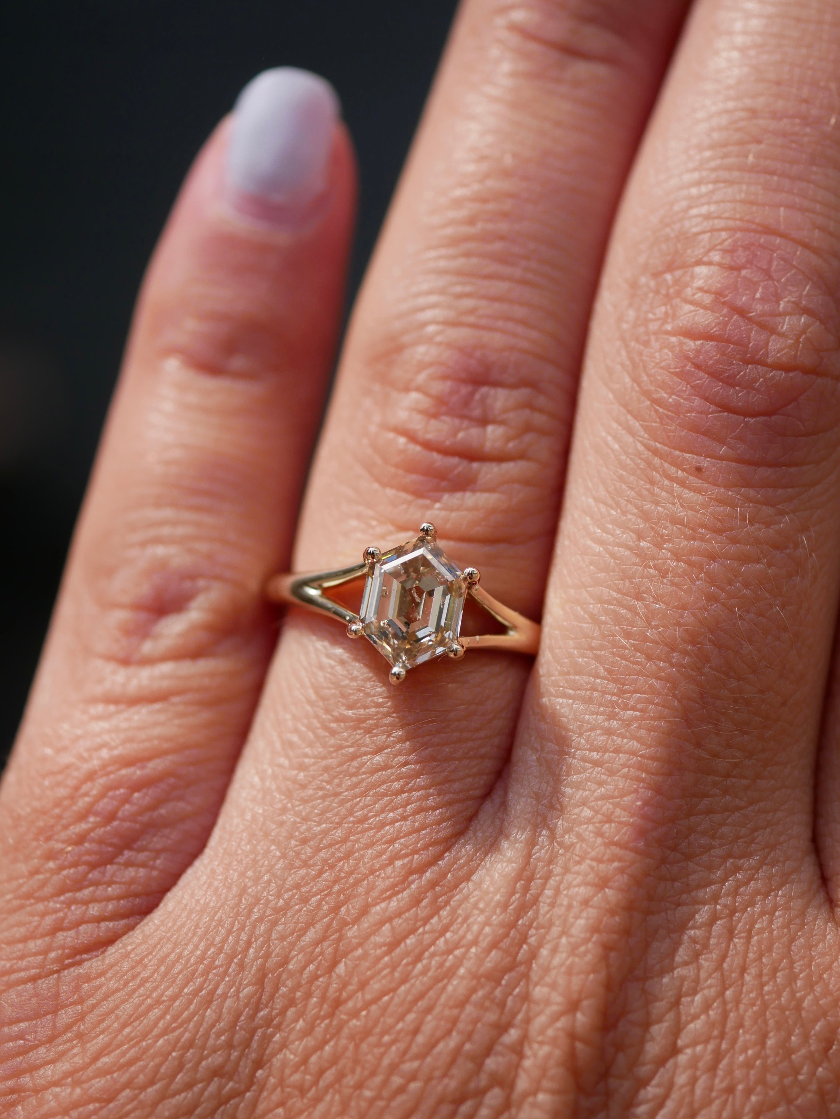 1.56ct Hexagon Step Cut<br><b> Emily Warden Designs </b>| Hexagon Diamond Split Shank Ring