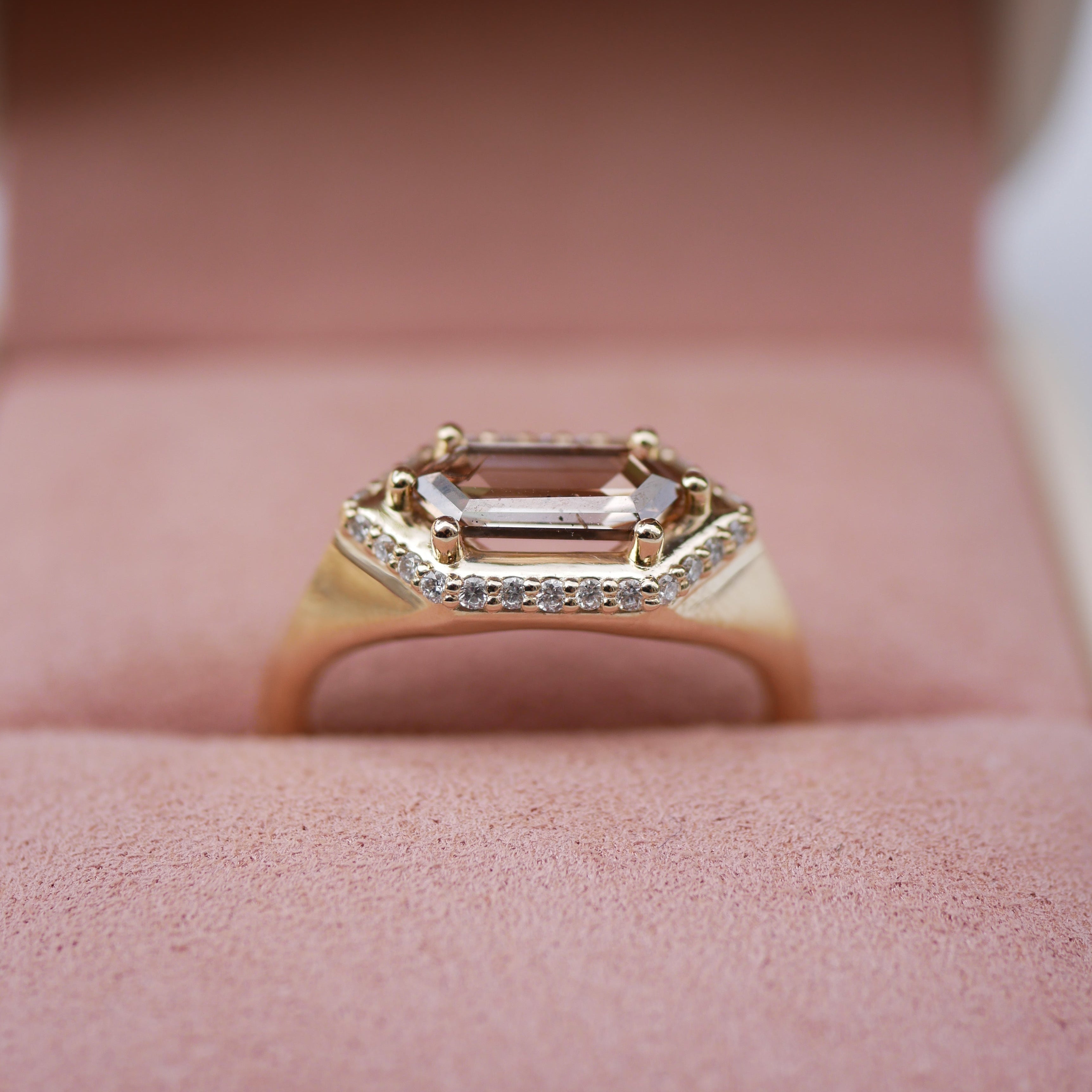 1.05ct Hexagon Step Cut<br><b> Emily Warden Designs </b>| Hexagon Hidden Halo Signet