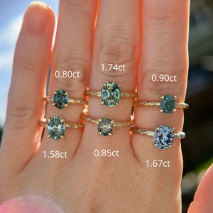 0.80ct Oval Precision Cut Blue Montana Sapphire Evergreen Carved 4 Prong Solitaire in 14k Yellow Gold