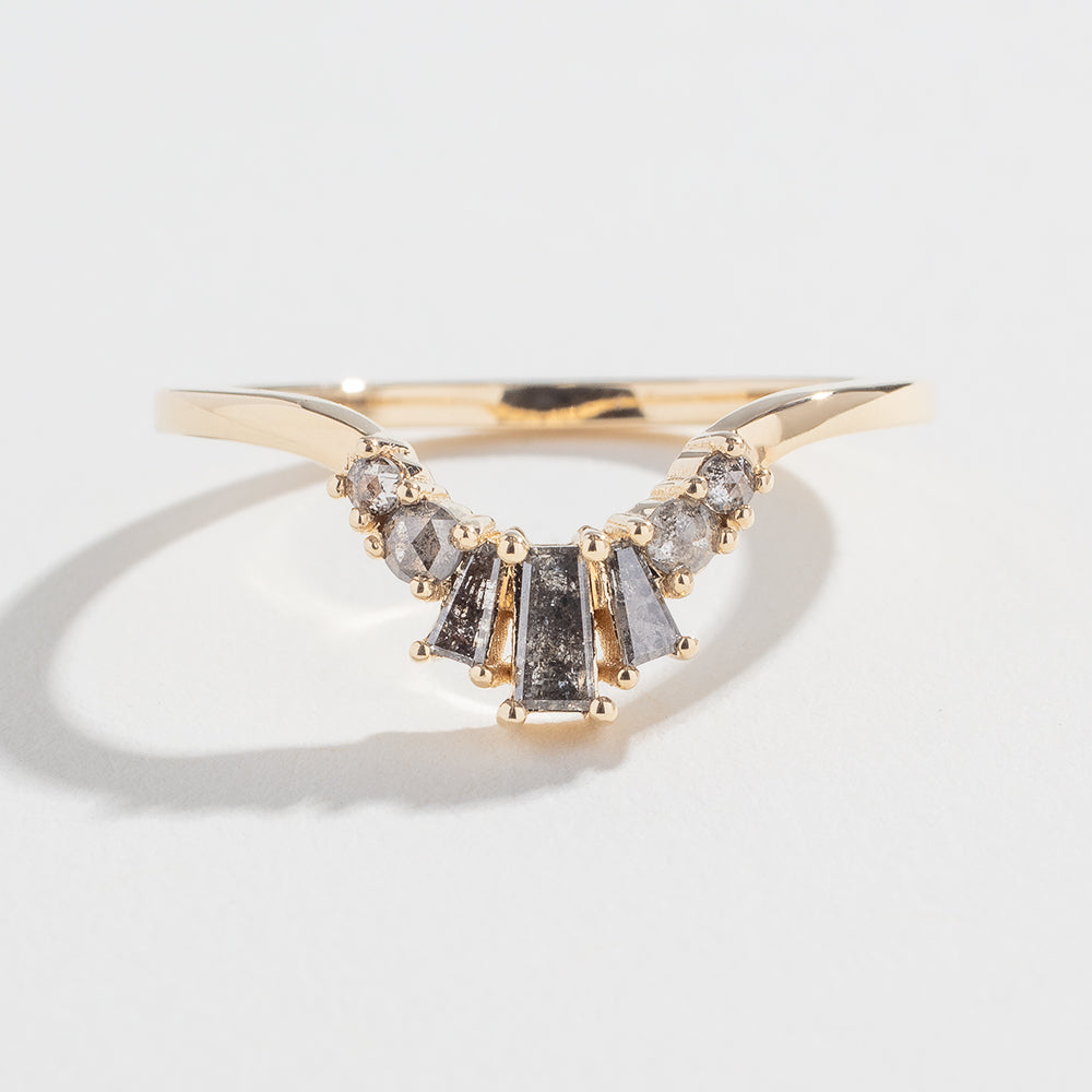 7pc Salt and Pepper Diamonds <br><b>Angela Monaco Jewelry </b>| Crown Contour Wedding Band