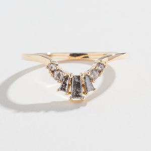 7pc Salt and Pepper Diamonds <br><b>Angela Monaco Jewelry </b>| Crown Contour Wedding Band