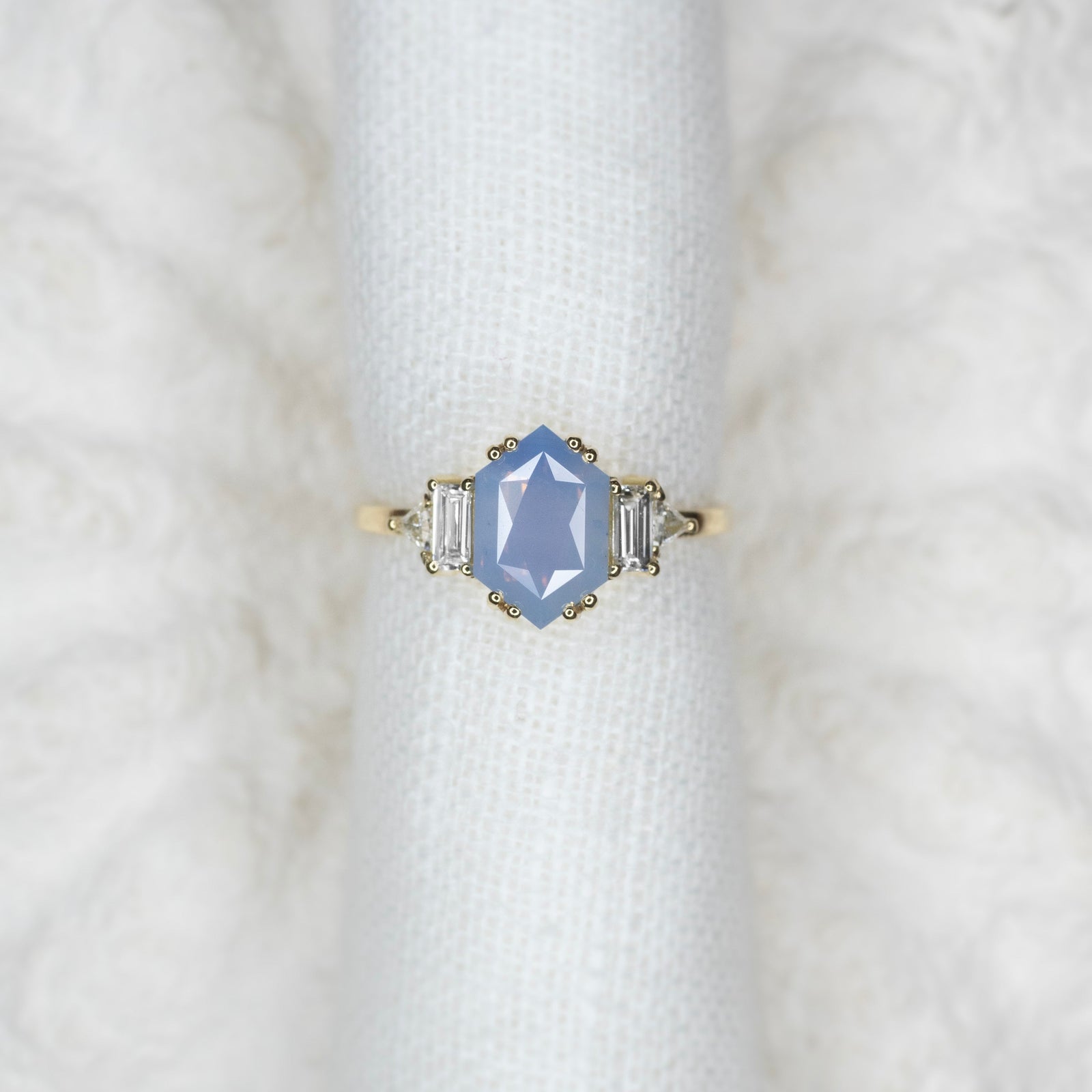 2.04ct Hexagon Sapphire Moonlight's Hush Ring - Lelya - bespoke engagement and wedding rings made in Scotland, UK