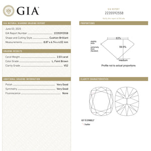 2.03ct 8.87x6.74x4.02mm GIA VS2 L Cushion Brilliant 27320-01