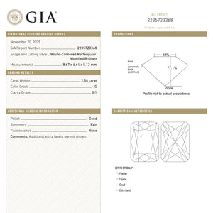 2.54ct 8.67x6.64x5.12mm GIA SI1 G Cushion Brilliant 27380-01