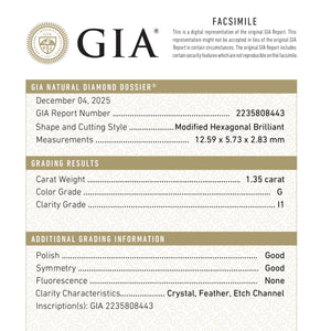 1.35ct 12.59x5.73x2.83mm GIA G I1 Hexagon Brilliant 27390-01