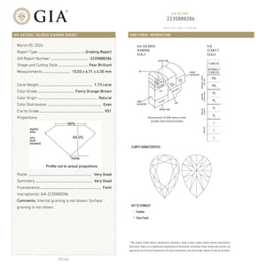 1.73ct 10.03x6.71x4.30mm GIA VS1 Fancy Orange-Brown Pear Brilliant 27387-01