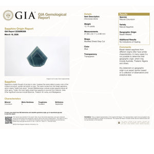 12.14ct 21.89x22.11x2.98mm GIA Shield Portrait Cut Sapphire 24839-01