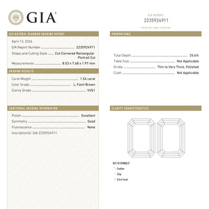 1.54ct 8.53x7.68x1.97mm GIA VVS1 L Cut Corner Rectangle Portrait Cut 28016-01