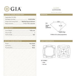1.80ct 7.15x7.10x4.36mm GIA VS2 J Square Brilliant 25355-01