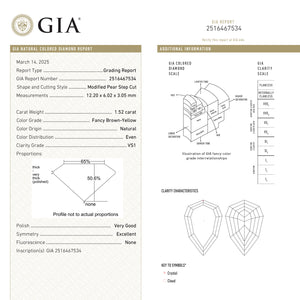 1.52ct 12.20x6.02x3.05mm GIA VS1 Fancy Brown Geo Pear Step Cut 🇿🇦 26601-01