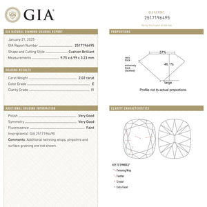 2.02ct 9.75x6.99x3.23mm GIA I1 E Cushion Brilliant 26748-01