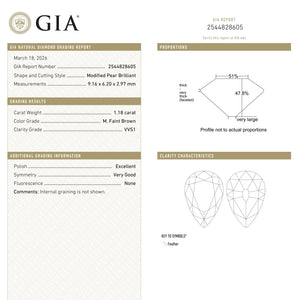 1.18ct 9.16x6.20x2.97mm GIA VVS1 M Pear Brilliant 28022-01