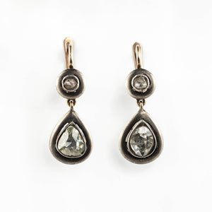 1.10cttw Antique Rosecuts 9K Yellow Gold and Silver Drop Earrings 27420-01