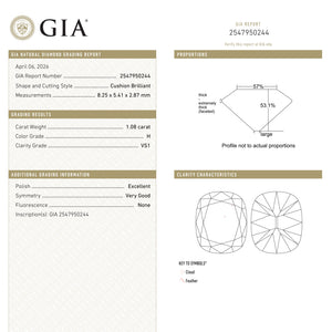 1.08ct 8.25x5.41x2.87mm GIA VS1 H Modern Antique Old Mine Cut 28013-01
